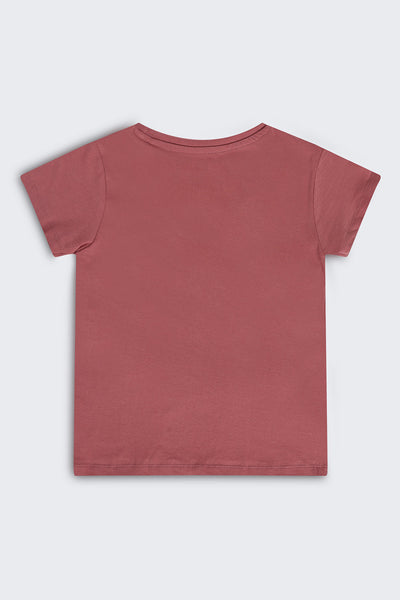 Mauve Graphic Regular Fit T-Shirt For Tweens Girls