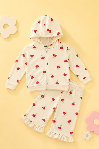Infant Girls Regular Fit Beige Floral Co-ord Set