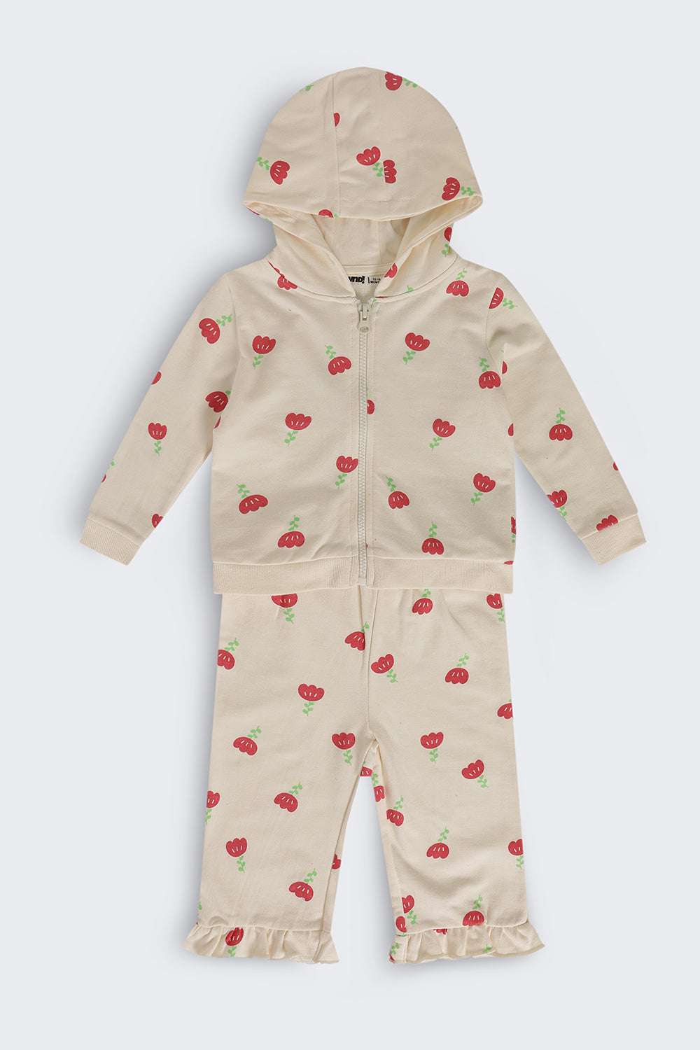 Infant Girls Regular Fit Beige Floral Co-ord Set