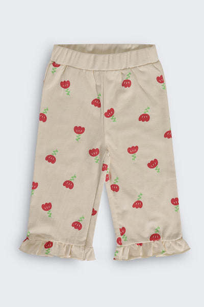 Infant Girls Regular Fit Beige Floral Co-ord Set