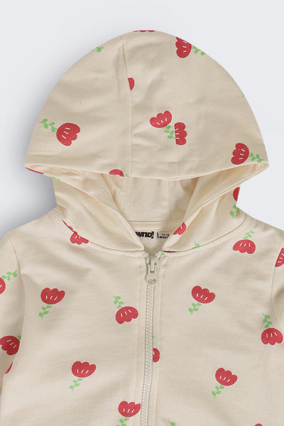 Infant Girls Regular Fit Beige Floral Co-ord Set
