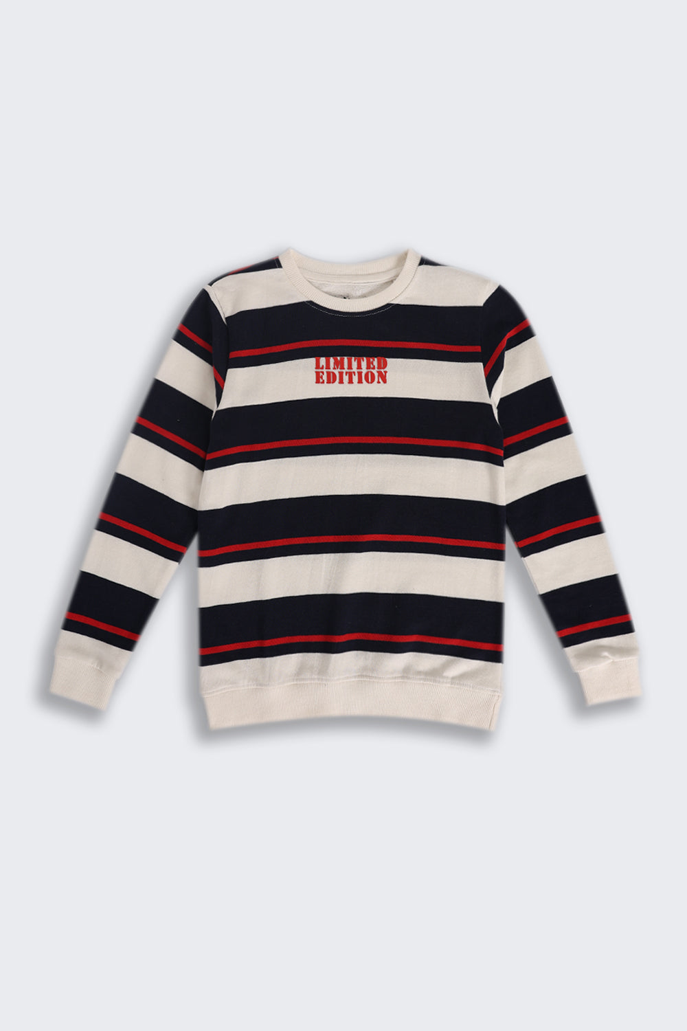 Boys Regular Fit Cream Striped Sweatshirt
