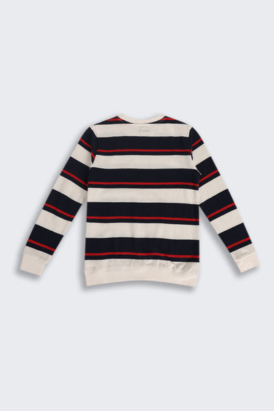 Boys Regular Fit Cream Striped Sweatshirt