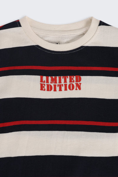 Boys Regular Fit Cream Striped Sweatshirt