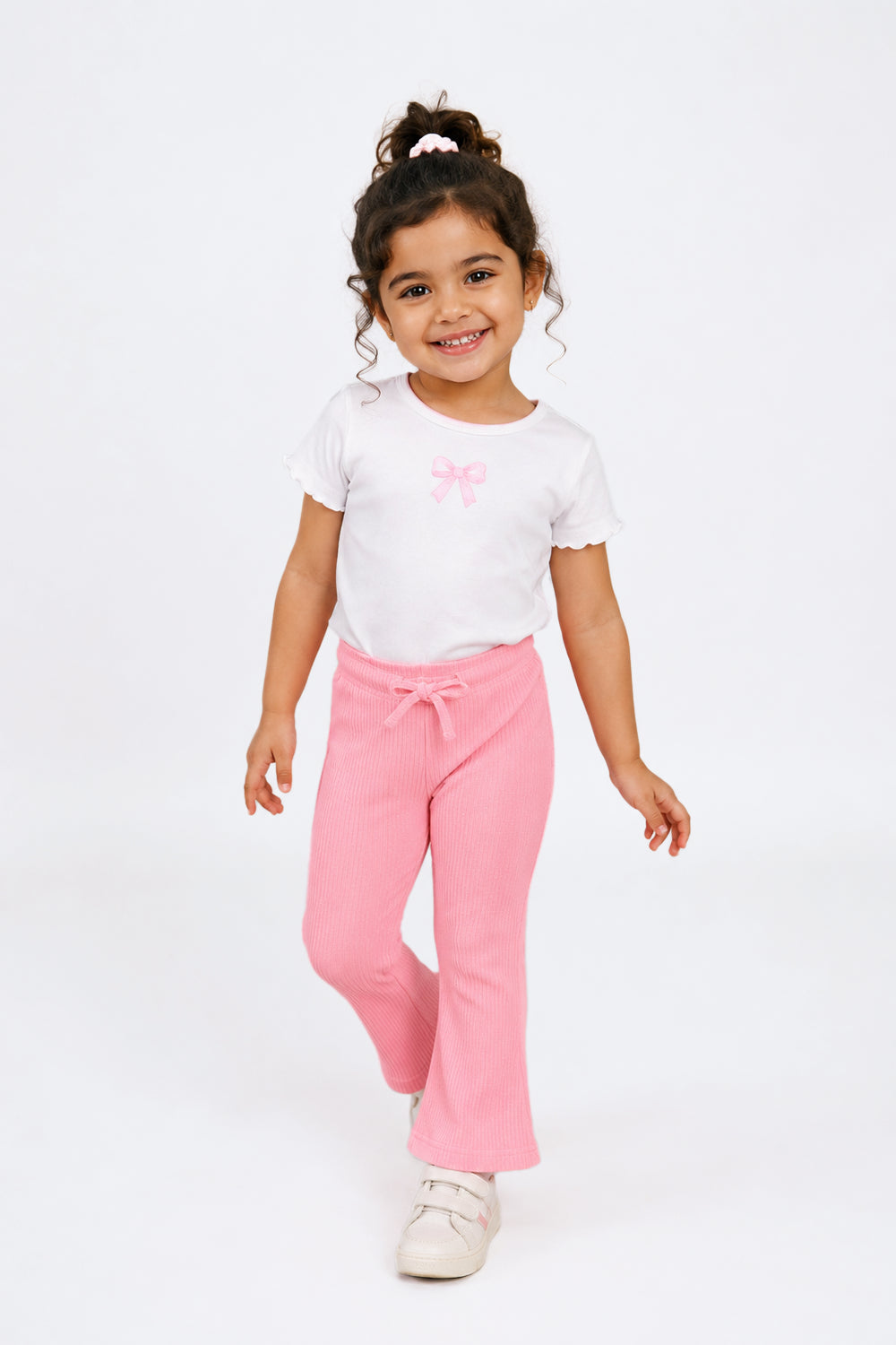 Girls Flared Pink Textured Pant