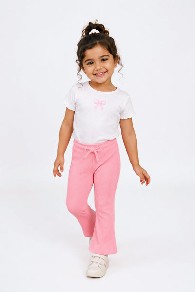 Girls Flared Pink Textured Pant