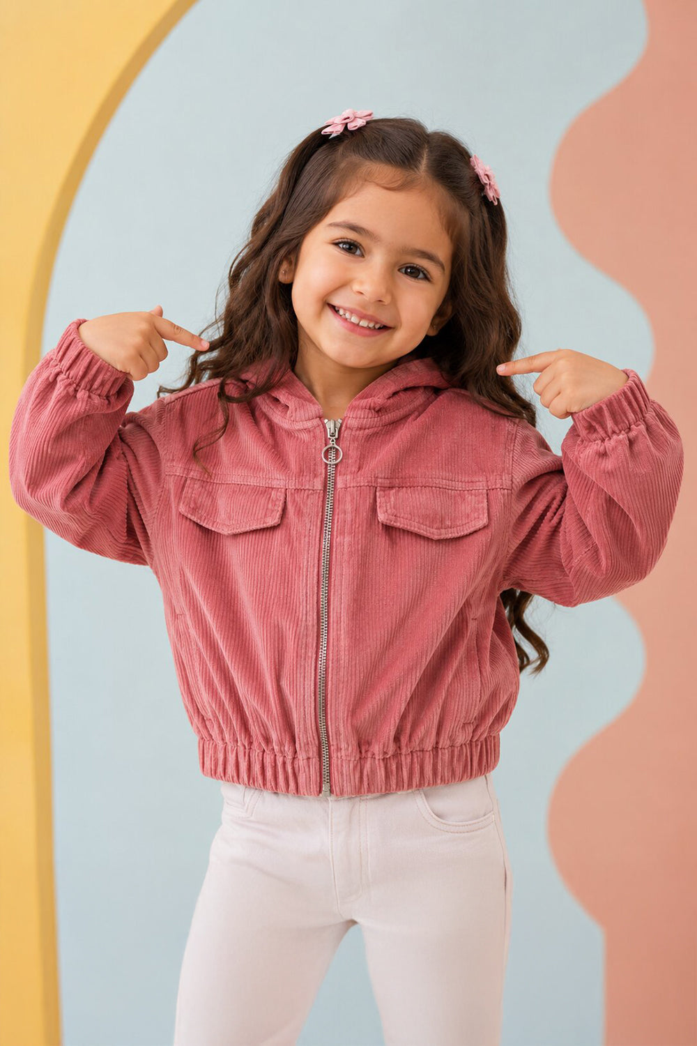 Girls Boxy Fit Pink Textured Jacket