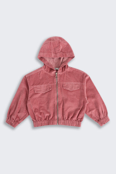 Girls Boxy Fit Pink Textured Jacket