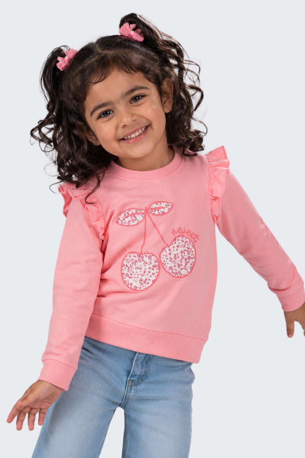 Girls Regular Fit Pink Embroidered Sweatshirt