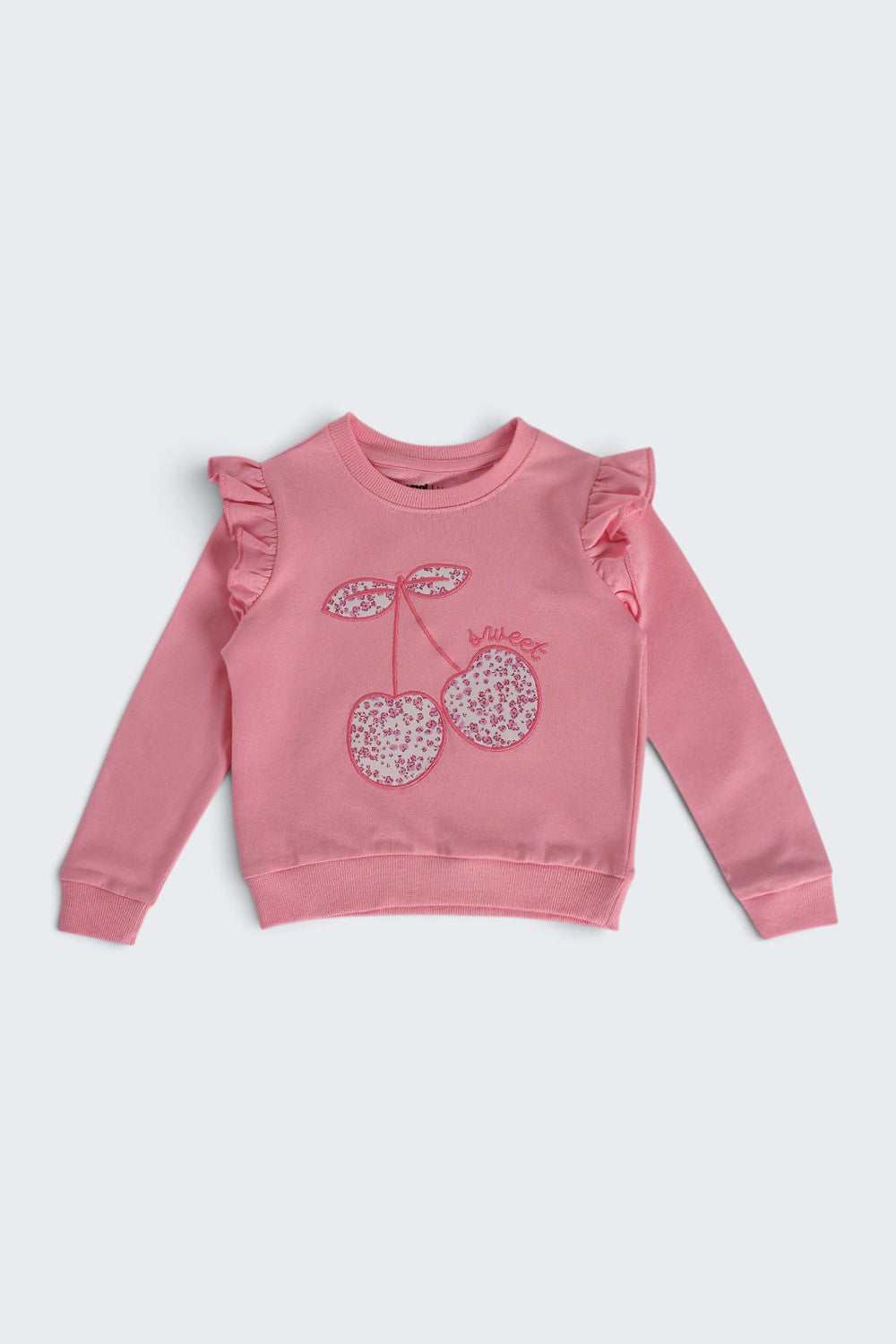 Girls Regular Fit Pink Embroidered Sweatshirt