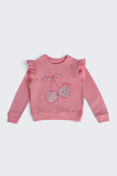 Girls Regular Fit Pink Embroidered Sweatshirt