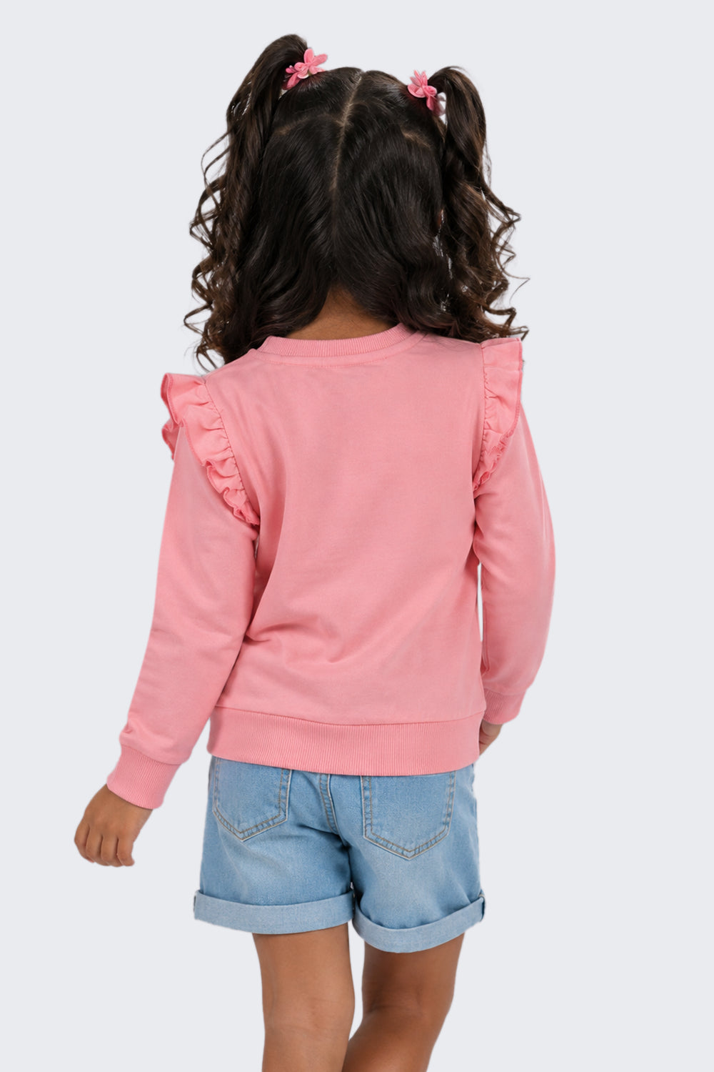 Girls Regular Fit Pink Embroidered Sweatshirt