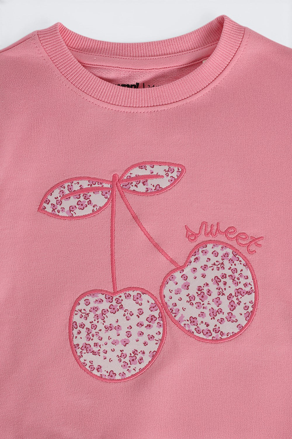 Girls Regular Fit Pink Embroidered Sweatshirt