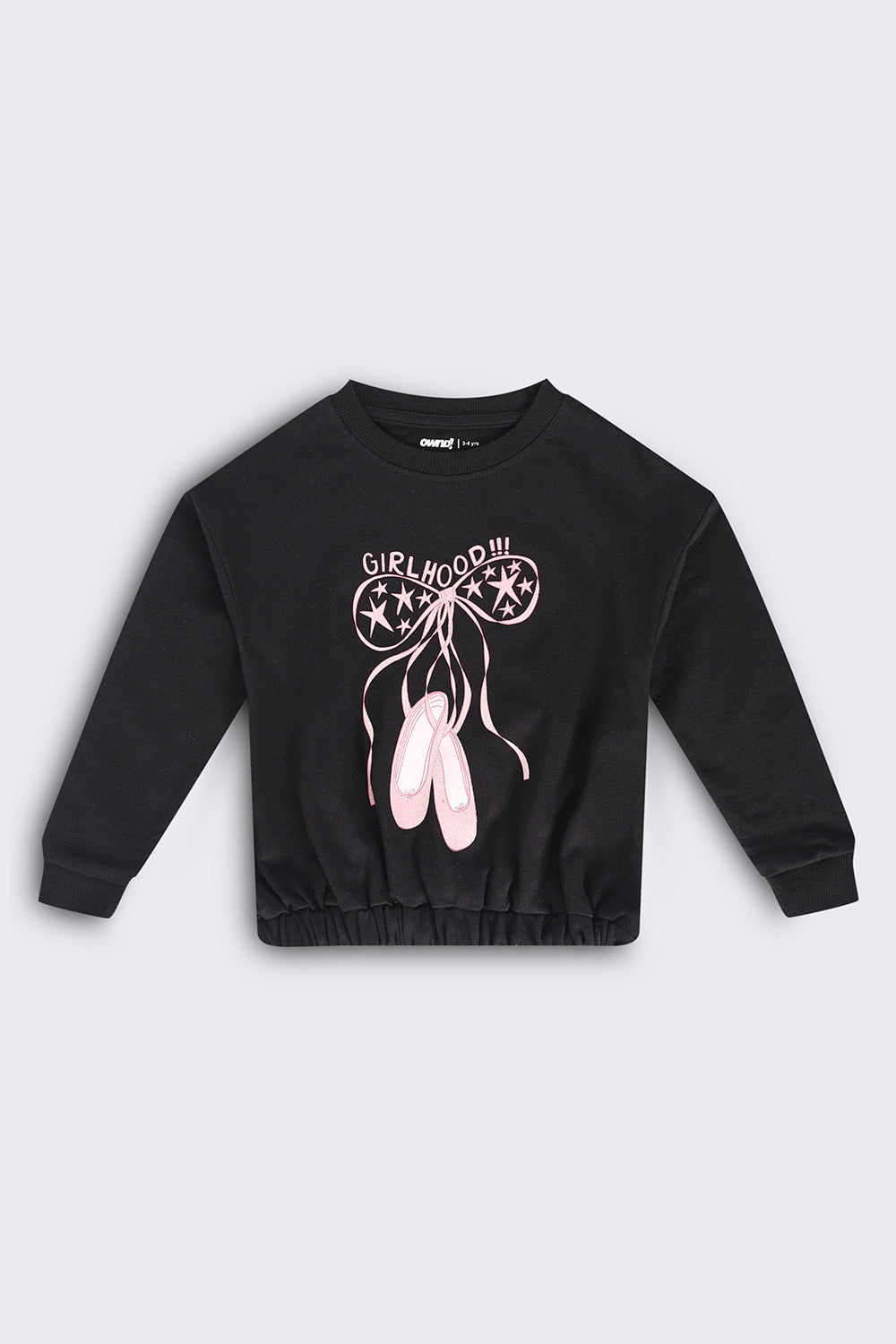 Girls Regular Fit Black Graphic Sweatshirt