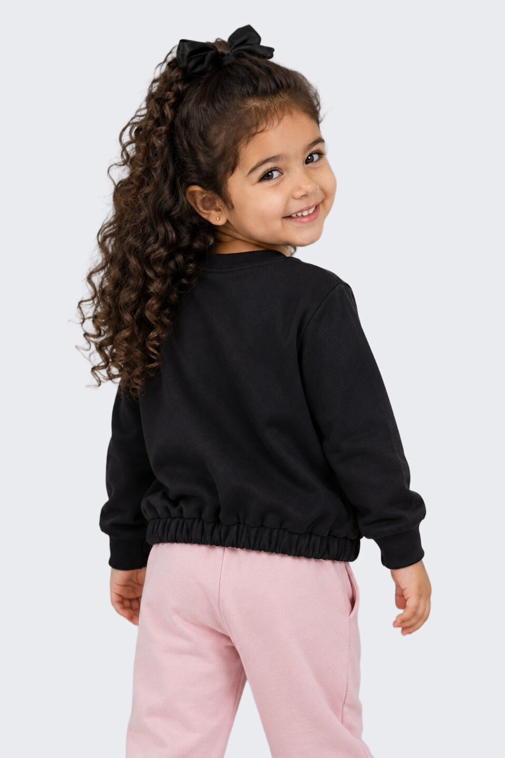 Girls Regular Fit Black Graphic Sweatshirt