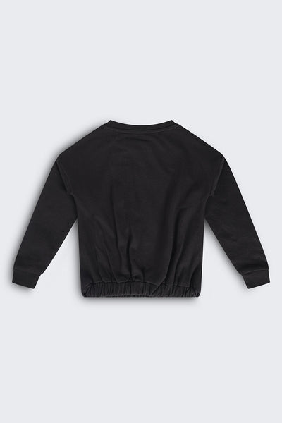 Girls Regular Fit Black Graphic Sweatshirt