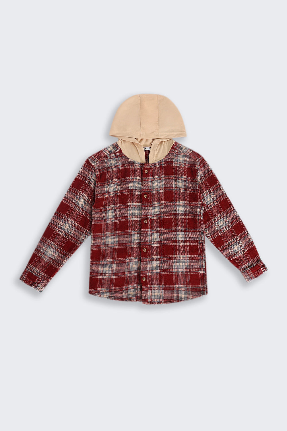 Tweens Boys Regular Fit Red Checked Casual Shirt with Hoodie