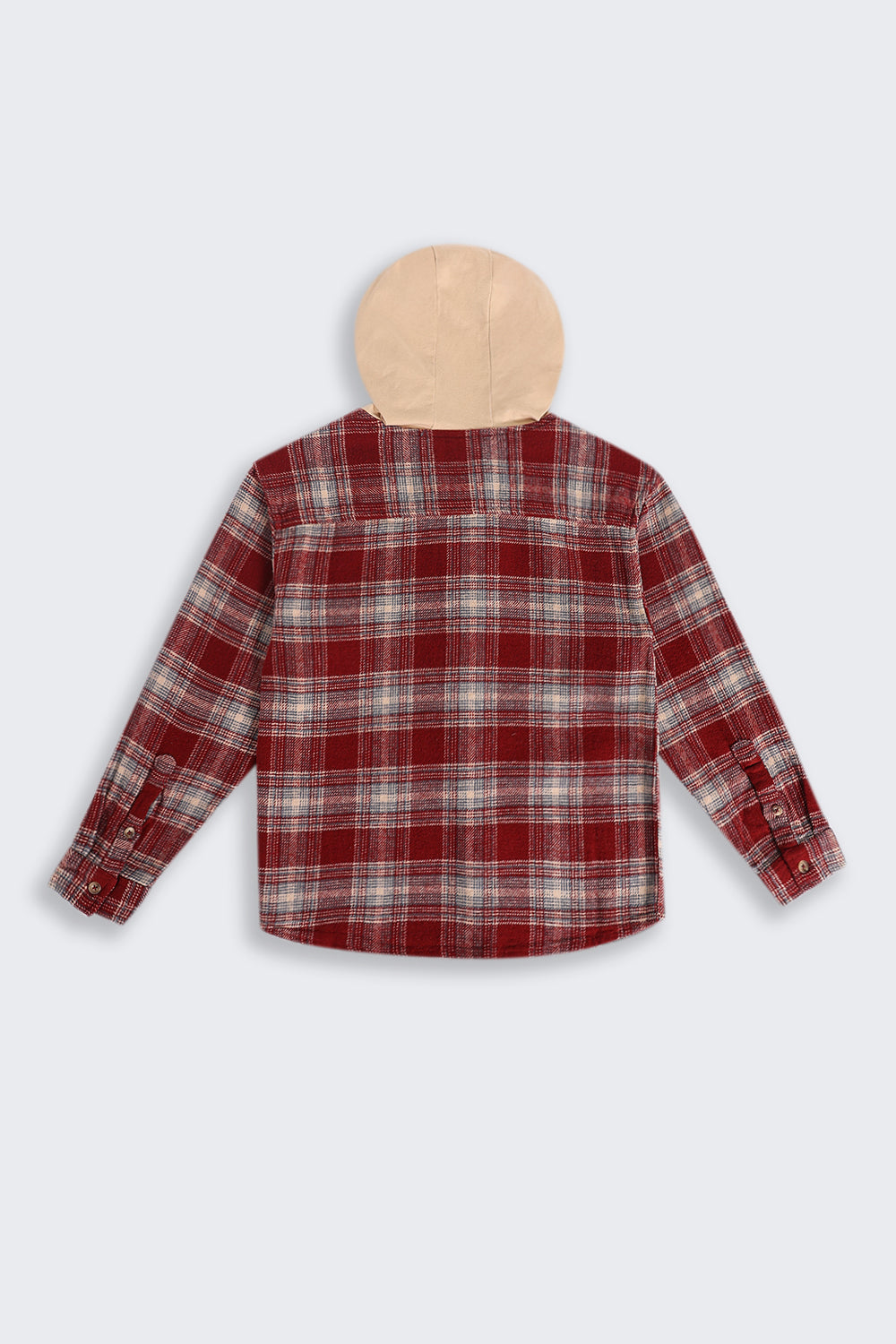 Tweens Boys Regular Fit Red Checked Casual Shirt with Hoodie
