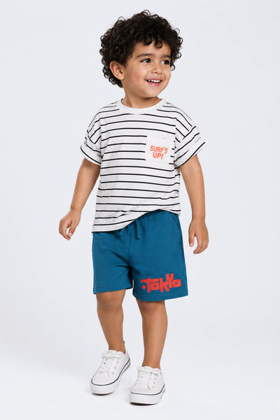 Tweens Boys Regular Fit Blue Placement Design Shorts