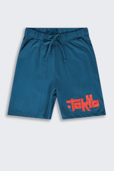 Tweens Boys Regular Fit Blue Placement Design Shorts