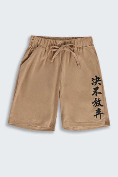 Tweens Boys Regular Fit Beige Placement Design Shorts