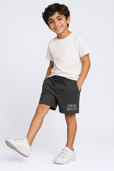 Tweens Boys Regular Fit Grey Placement Design Shorts