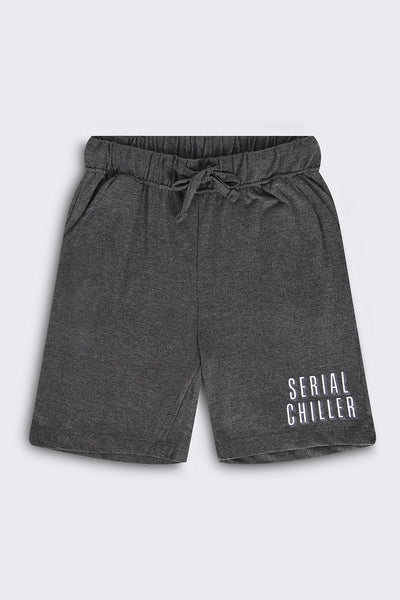 Tweens Boys Regular Fit Grey Placement Design Shorts