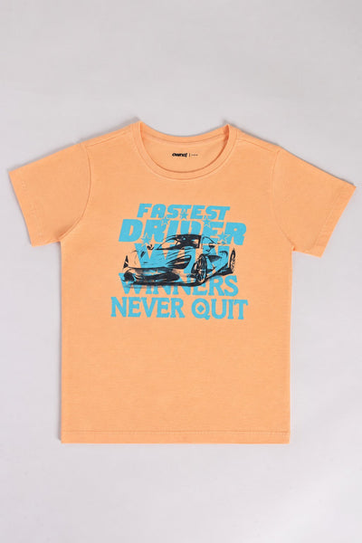 Tweens Boys Regular Fit Peach Graphic T-Shirt