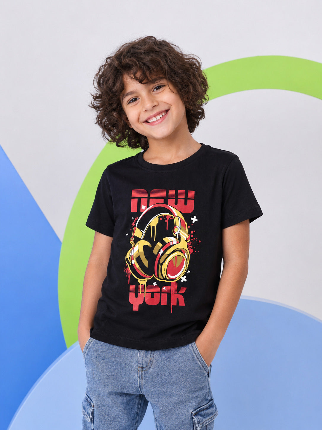 Tweens Boys Regular Fit Black T-Shirt