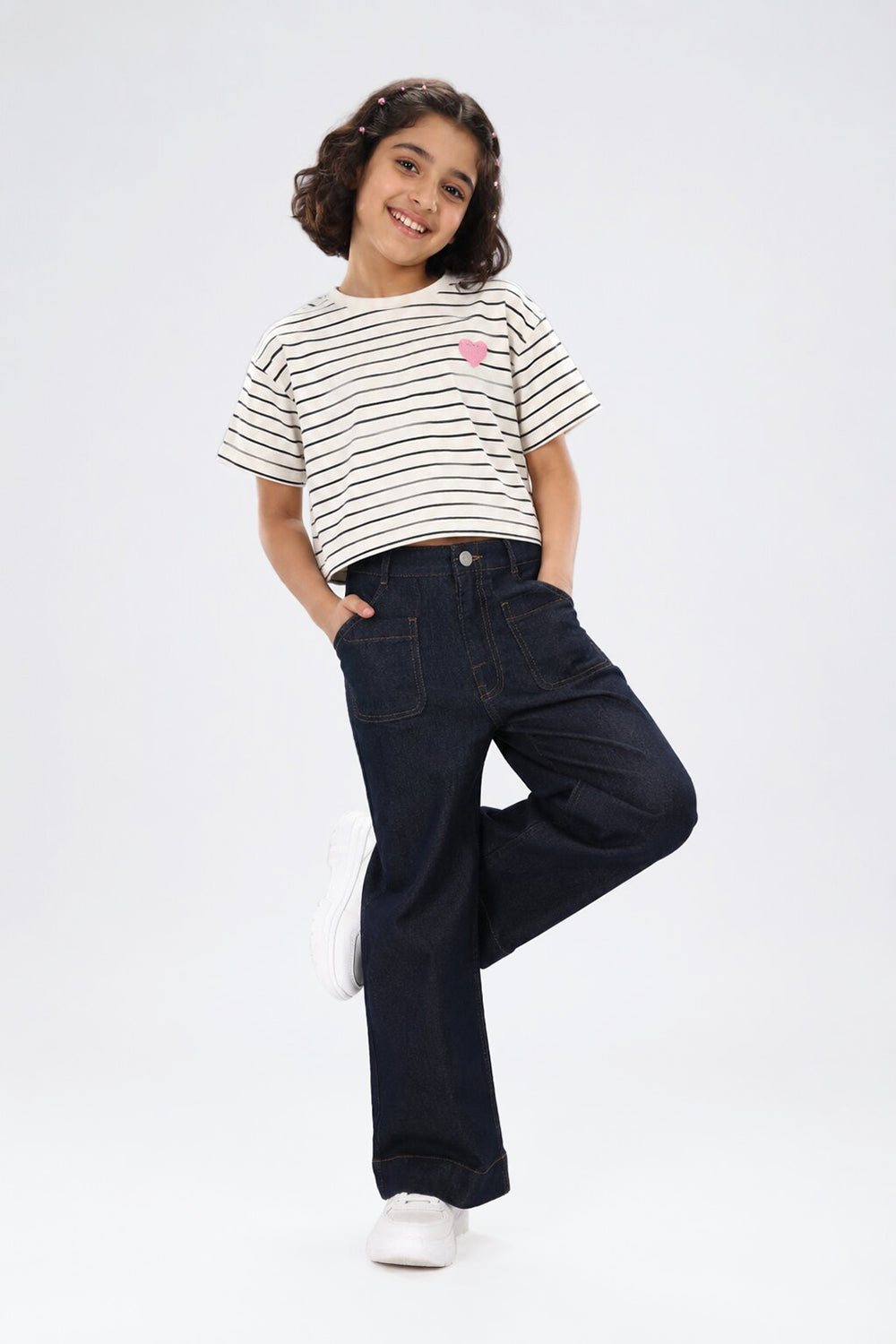 Tweens Girls Wide Leg Fit Navy Solid Jeans
