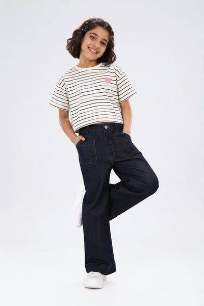Tweens Girls Wide Leg Fit Navy Solid Jeans
