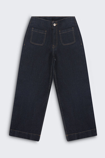 Tweens Girls Wide Leg Fit Navy Solid Jeans