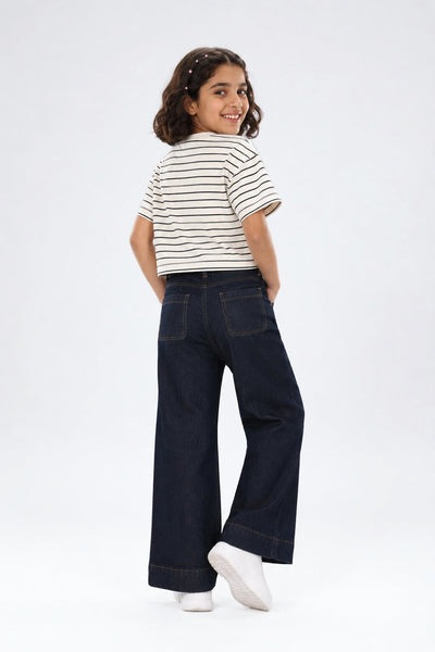 Tweens Girls Wide Leg Fit Navy Solid Jeans