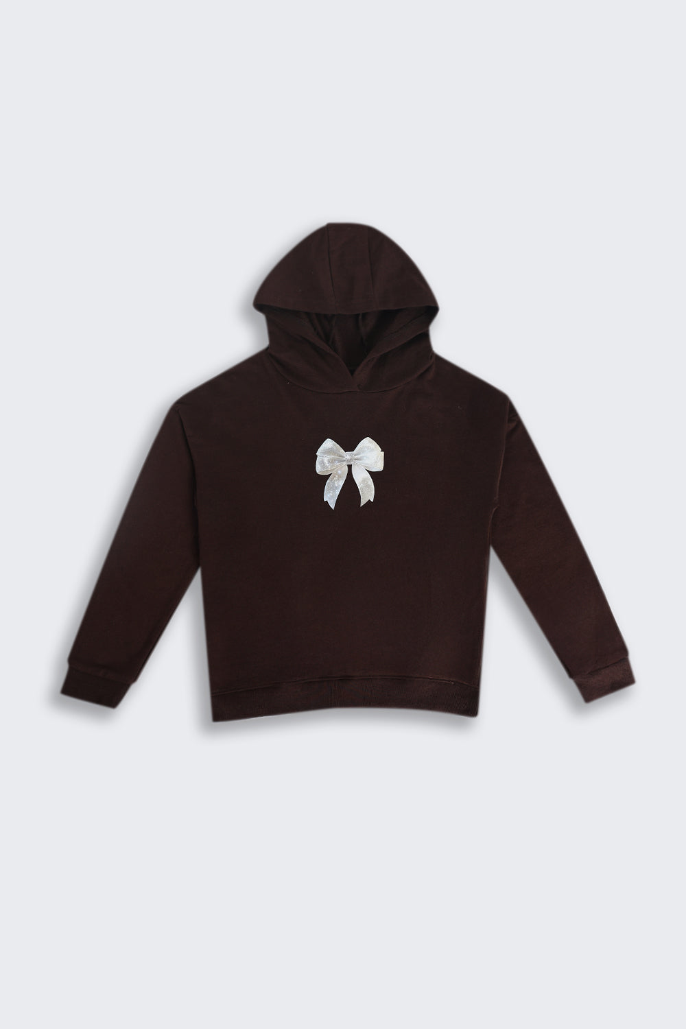 Tweens Girls Brown Placement Design Hooded Sweatshirt