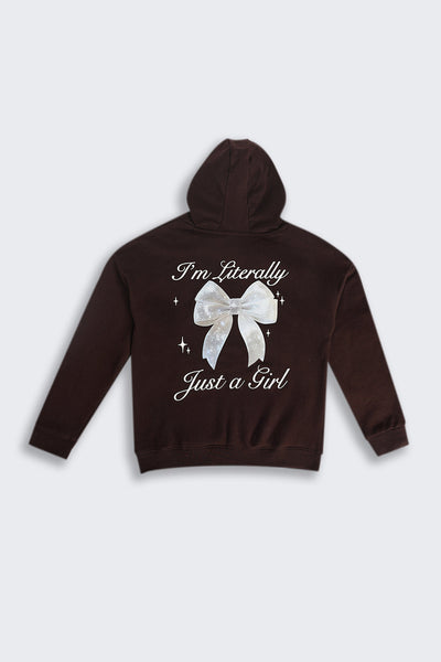 Tweens Girls Brown Placement Design Hooded Sweatshirt