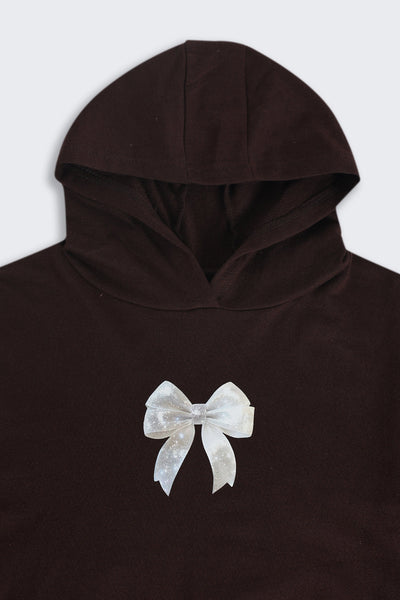Tweens Girls Brown Placement Design Hooded Sweatshirt
