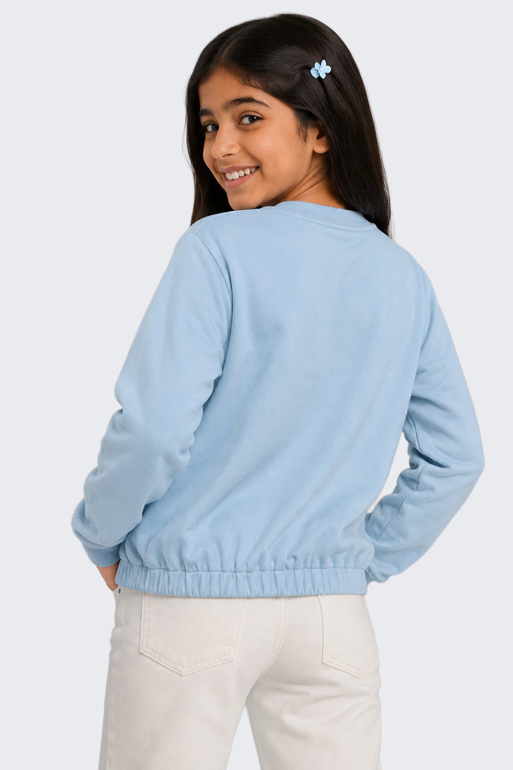 Tweens Girls Regular Fit Light Blue Bow Sweatshirt