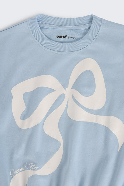 Tweens Girls Regular Fit Light Blue Bow Sweatshirt