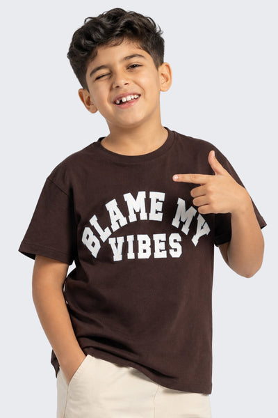 Tweens Boys Regular Fit Brown Letter T-Shirt