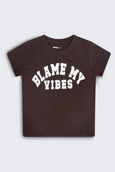 Tweens Boys Regular Fit Brown Letter T-Shirt