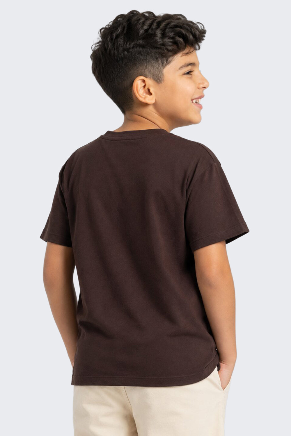 Tweens Boys Regular Fit Brown Letter T-Shirt