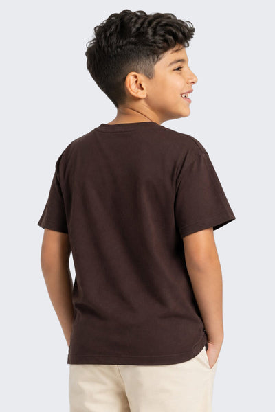 Tweens Boys Regular Fit Brown Letter T-Shirt