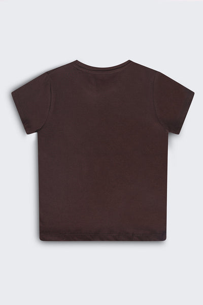 Tweens Boys Regular Fit Brown Letter T-Shirt