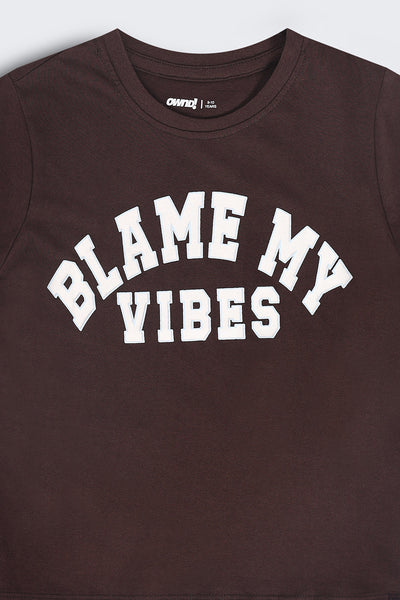 Tweens Boys Regular Fit Brown Letter T-Shirt
