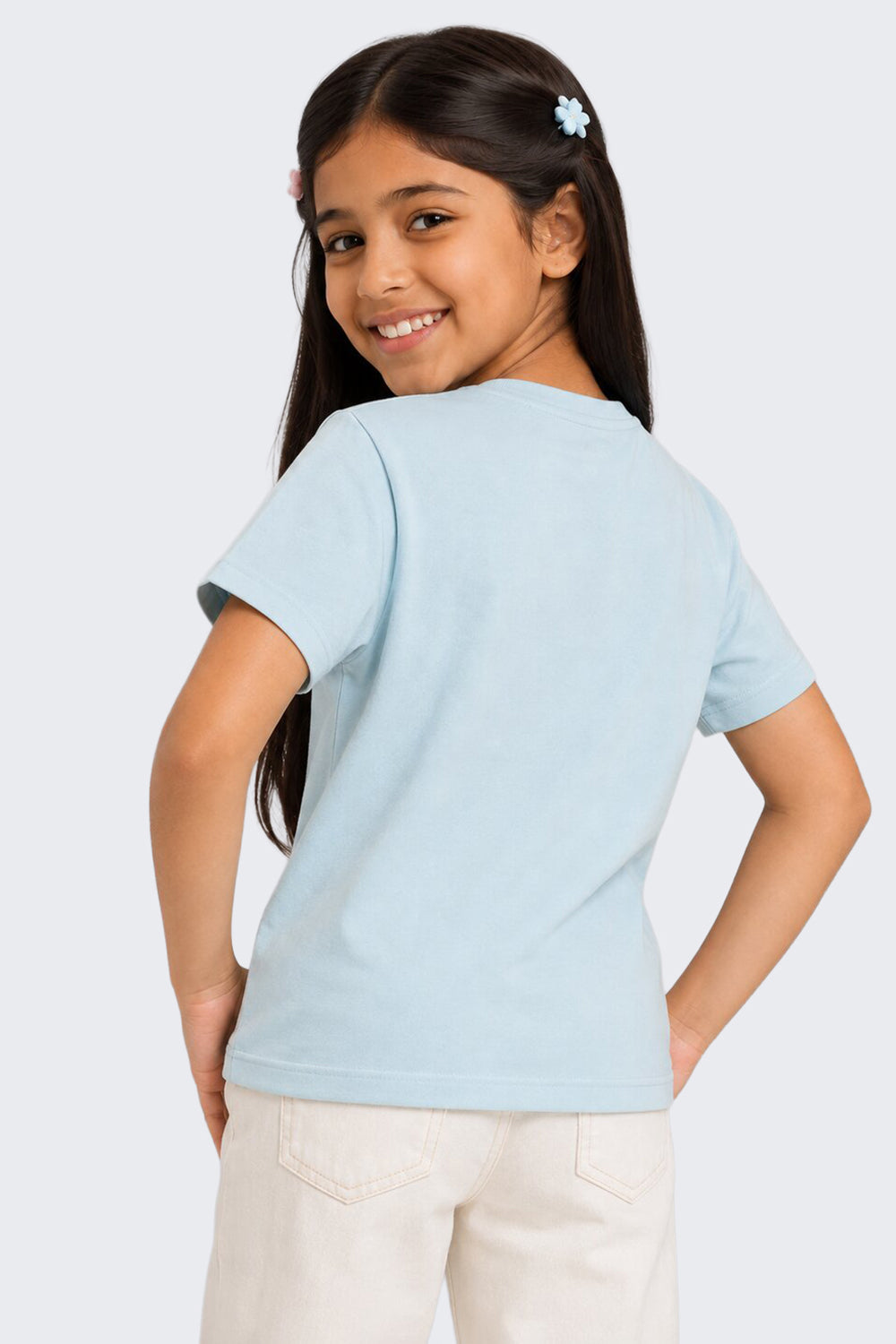 Tweens Girls Regular Fit Light Blue Graphic T-Shirt