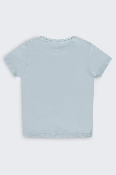Tweens Girls Regular Fit Light Blue Graphic T-Shirt