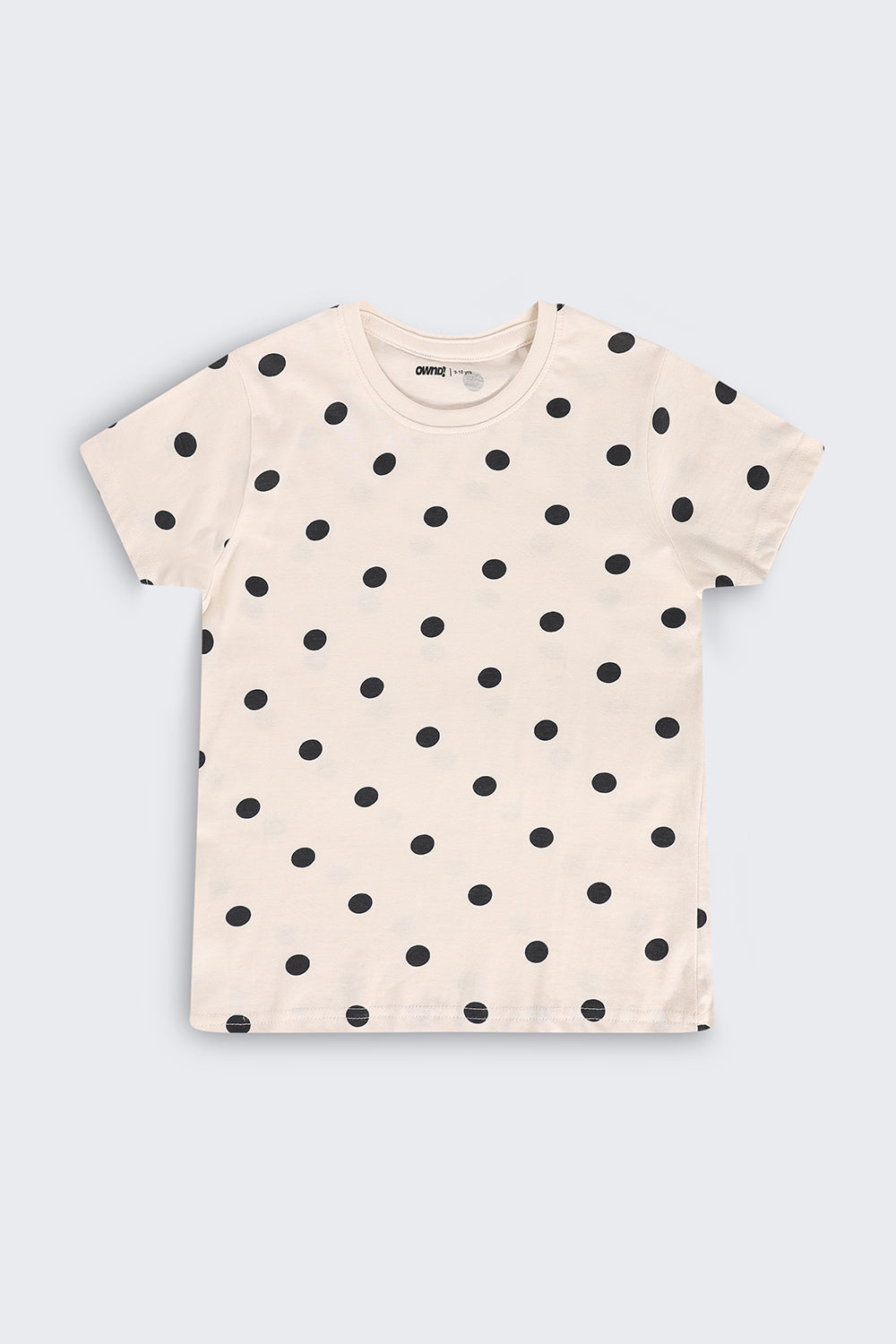Tweens Girls Regular Fit Off White Polka Dot T-Shirt