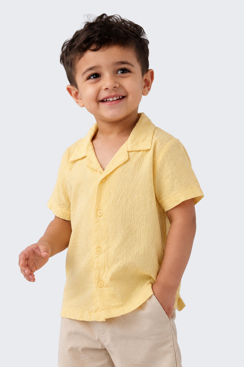 Boys Regular Fit Yellow Textured Shirt