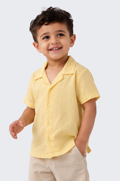 Boys Regular Fit Yellow Textured Shirt
