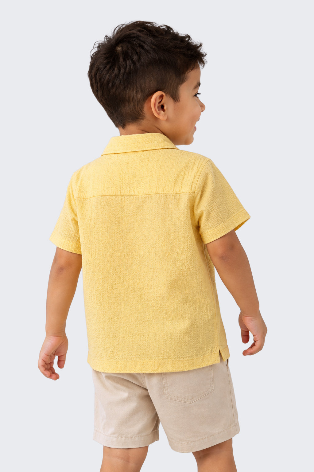 Boys Regular Fit Yellow Textured Shirt
